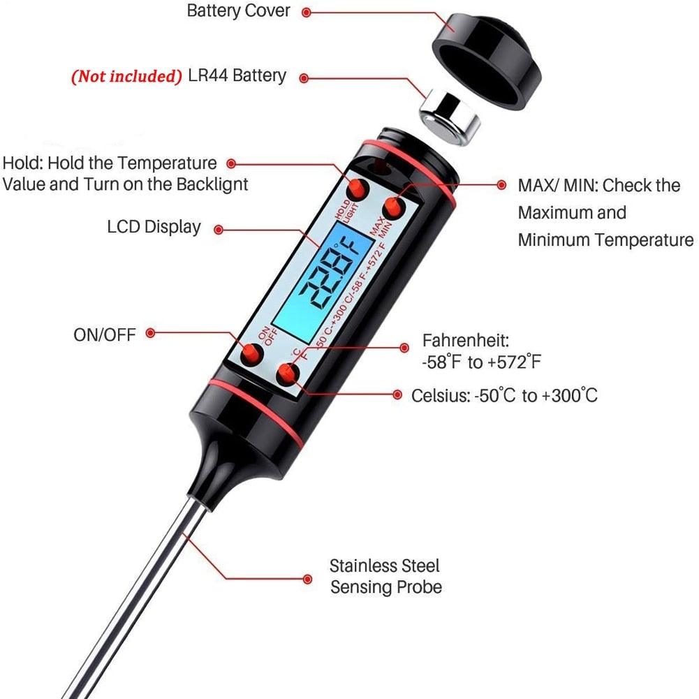 Kitchen Digital BBQ Food Thermometer Meat Cake Candy Fry Grill Dinning Household  Meat Thermometer Digital Instant Read Food Meat Thermometer with Long Probe Cooking Thermometer for Kitchen BBQ Grill and Cooking Thermometer  Oven Thermometer Tool Stevvex