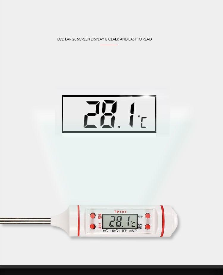 Kitchen Digital BBQ Food Thermometer Meat Cake Candy Fry Grill Dinning Household Waterproof Instant Read Meat Thermometer for Cooking Digital Food Thermometer For Cooking IP67 Waterproof Kitchen Thermometer Probe With Cooking Thermometer Oven Tool Stevvex
