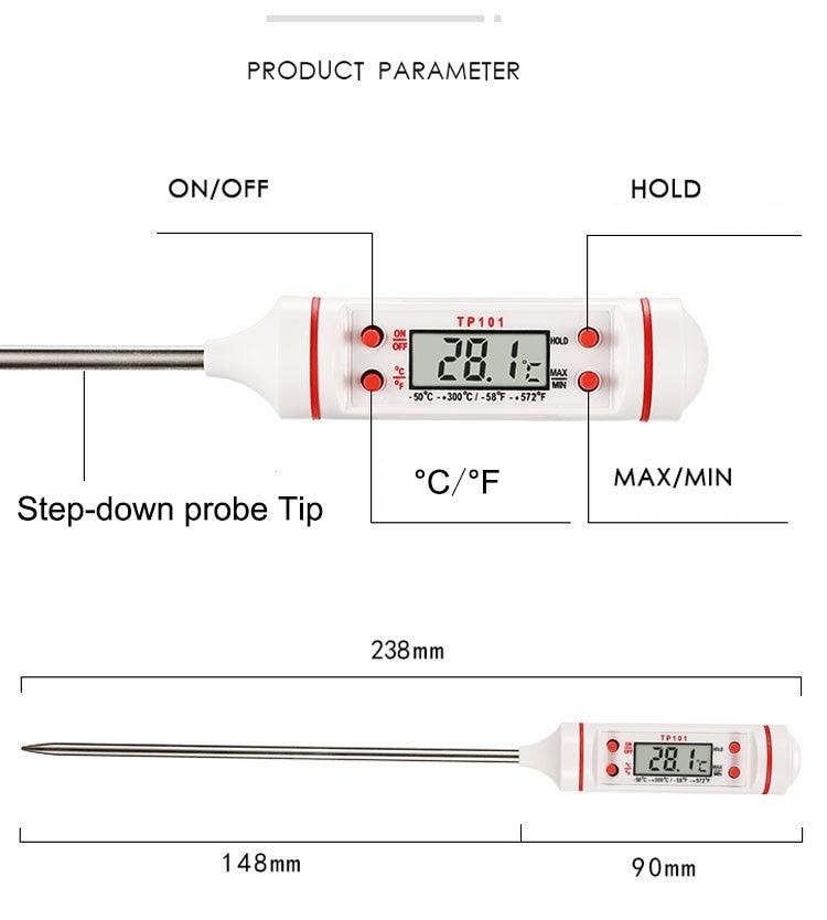 Kitchen Digital BBQ Food Thermometer Meat Cake Candy Fry Grill Dinning Household Waterproof Instant Read Meat Thermometer for Cooking Digital Food Thermometer For Cooking IP67 Waterproof Kitchen Thermometer Probe With Cooking Thermometer Oven Tool Stevvex