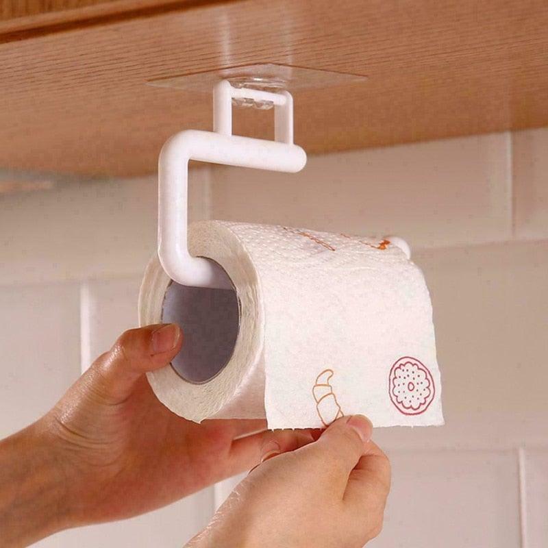 Kitchen Paper Roll Holder Towel Hanger Rack Bar Cabinet Rag Hanging Holder Shelf Toilet Paper Holders Toilet Kitchen Accessories Paper Towel Holder Under Cabinet Wall Mount Self Adhesive No Drilling Stevvex
