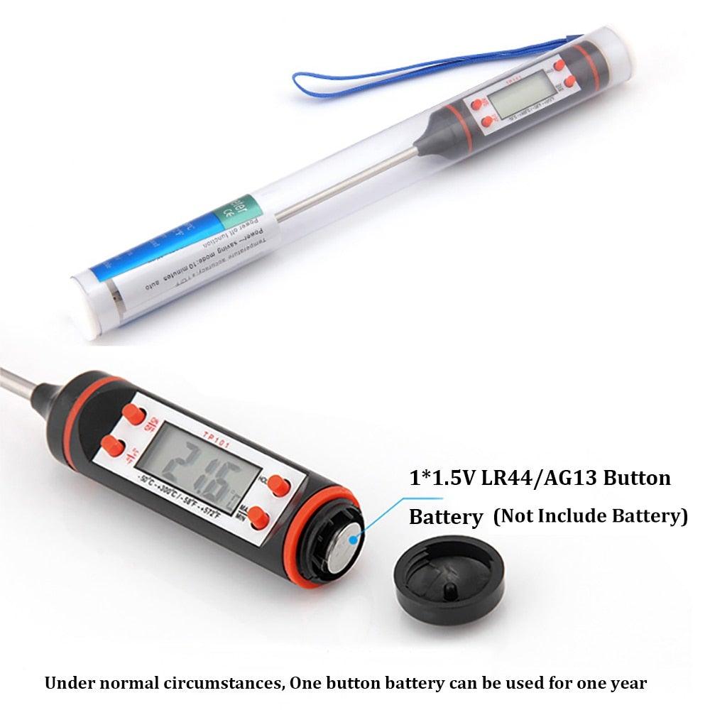 Kitchen Probe Thermometer 304 Stainless Steel Measuring Food Barbecue Milk Soup Oil Thermometer Digital Water Thermometer for Liquid Candle Instant Read With Waterproof For Food Meat Milk Long Probe Stevvex