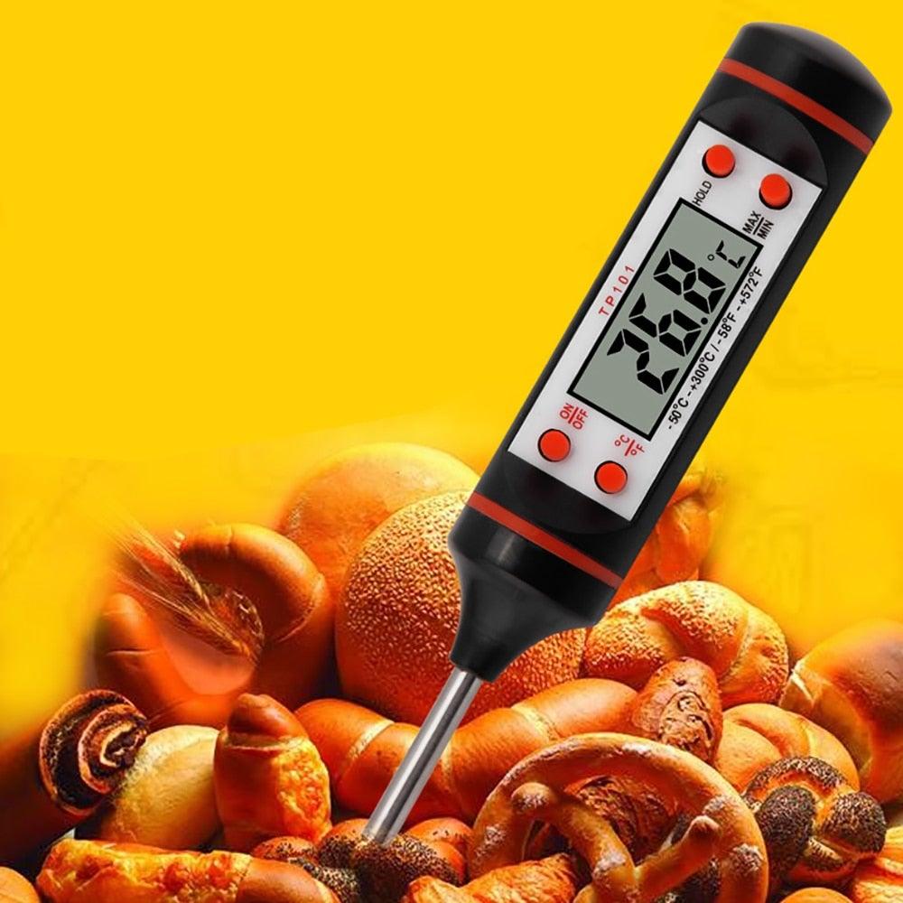 Kitchen Probe Thermometer 304 Stainless Steel Measuring Food Barbecue Milk Soup Oil Thermometer Digital Water Thermometer for Liquid Candle Instant Read With Waterproof For Food Meat Milk Long Probe Stevvex