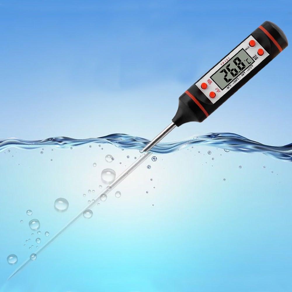 Kitchen Probe Thermometer 304 Stainless Steel Measuring Food Barbecue Milk Soup Oil Thermometer Digital Water Thermometer for Liquid Candle Instant Read With Waterproof For Food Meat Milk Long Probe Stevvex