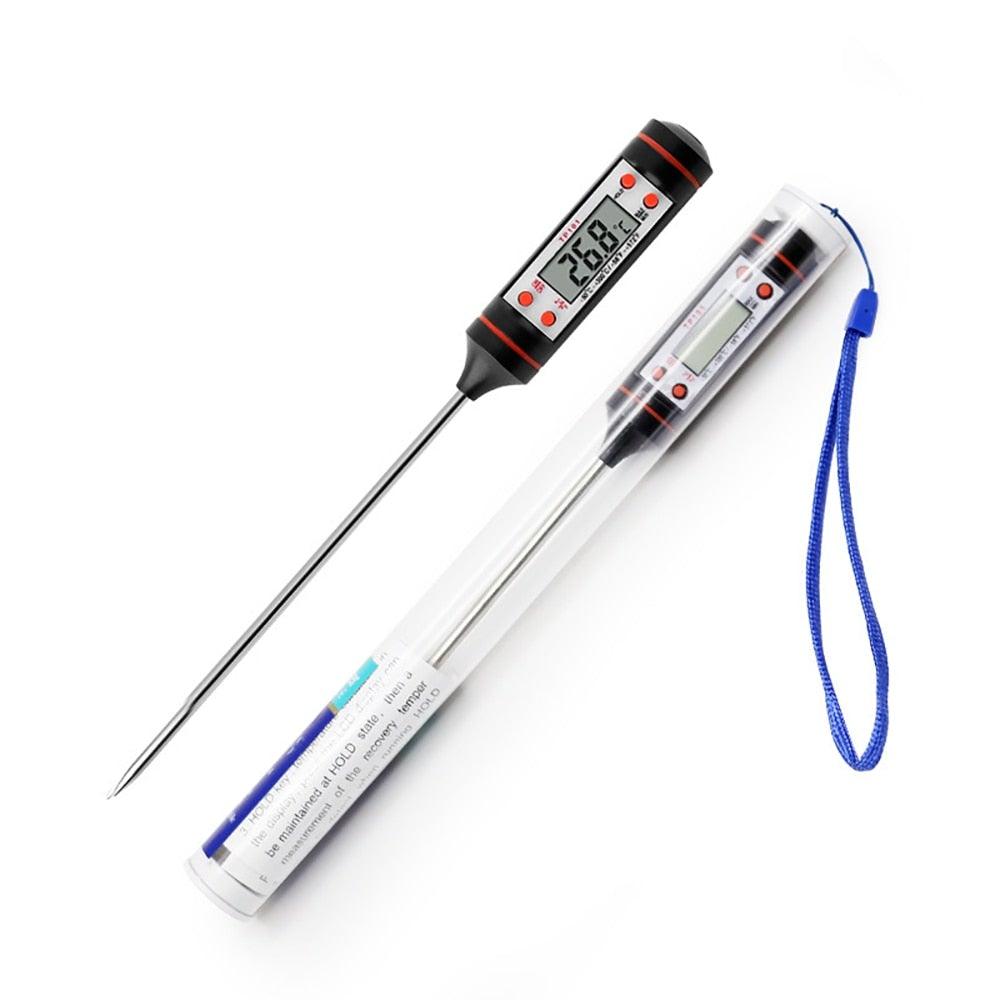 Kitchen Probe Thermometer 304 Stainless Steel Measuring Food Barbecue Milk Soup Oil Thermometer Digital Water Thermometer for Liquid Candle Instant Read With Waterproof For Food Meat Milk Long Probe Stevvex