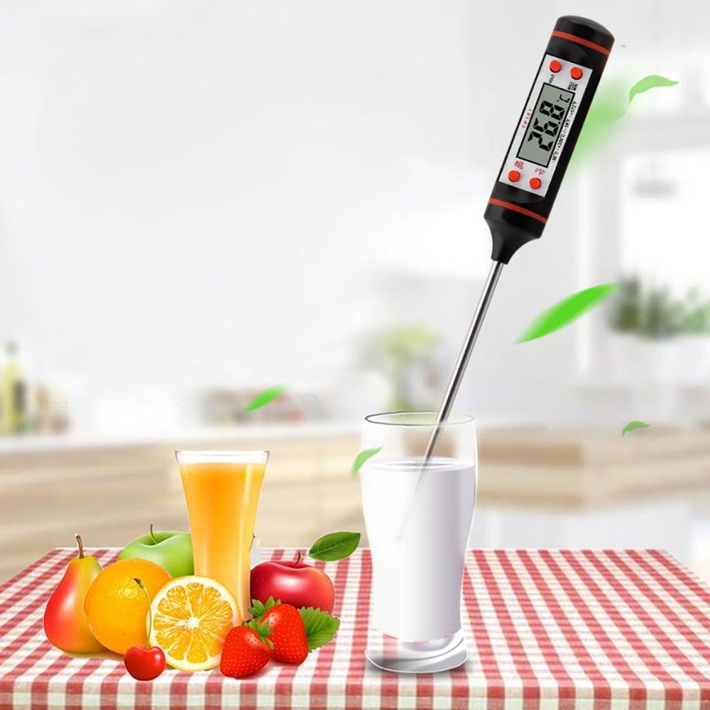 Kitchen Probe Thermometer 304 Stainless Steel Measuring Food Barbecue Milk Soup Oil Thermometer Digital Water Thermometer for Liquid Candle Instant Read With Waterproof For Food Meat Milk Long Probe Stevvex