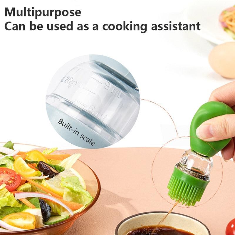 Kitchen Silicone Oil Bottle Portable Sauce Seasoning Tool Cooking Baking BBQ Quantitative Brush Dispenser Universal Accessories Glass Olive Bottle with Silicone Brush and Dropper Measuring Container for Kitchen Cooking Pancake Frying BBQ Accessories Stevvex