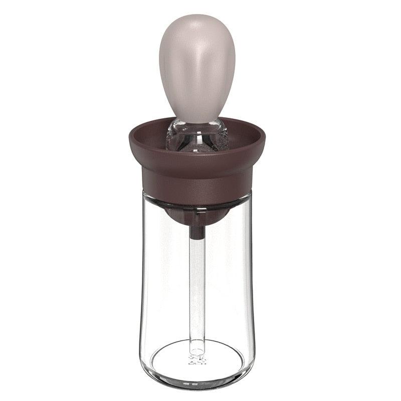 Kitchen Silicone Oil Bottle Portable Sauce Seasoning Tool Cooking Baking BBQ Quantitative Brush Dispenser Universal Accessories Glass Olive Bottle with Silicone Brush and Dropper Measuring Container for Kitchen Cooking Pancake Frying BBQ Accessories Stevvex