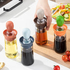 Kitchen Silicone Oil Bottle Portable Sauce Seasoning Tool Cooking Baking BBQ Quantitative Brush Dispenser Universal Accessories Glass Olive Bottle with Silicone Brush and Dropper Measuring Container for Kitchen Cooking Pancake Frying BBQ Accessories Stevvex
