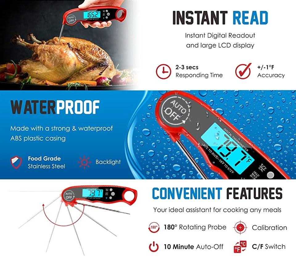 Kitchen Thermometer Waterproof Kitchen Food Cooking Thermometer with Backlight LCD Best Super Fast Electric Meat Thermometer Probe for BBQ Grilling Smoker Baking Meat Water Milk Cooking Probe BBQ Electronic Oven Waterproof Kitchen Tools Stevvex