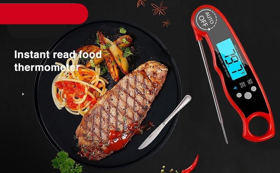 Kitchen Thermometer Waterproof Kitchen Food Cooking Thermometer with Backlight LCD Best Super Fast Electric Meat Thermometer Probe for BBQ Grilling Smoker Baking Meat Water Milk Cooking Probe BBQ Electronic Oven Waterproof Kitchen Tools Stevvex
