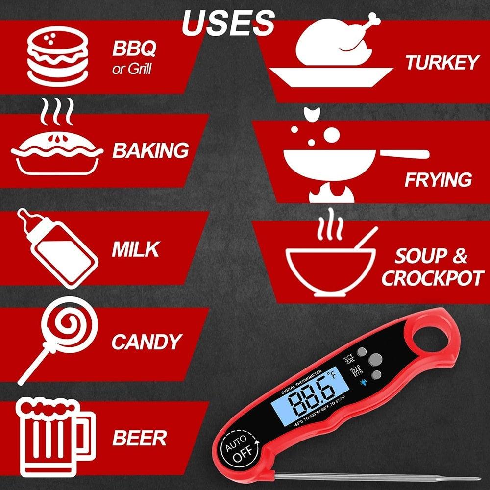 Kitchen Thermometer Waterproof Kitchen Food Cooking Thermometer with Backlight LCD Best Super Fast Electric Meat Thermometer Probe for BBQ Grilling Smoker Baking Meat Water Milk Cooking Probe BBQ Electronic Oven Waterproof Kitchen Tools Stevvex
