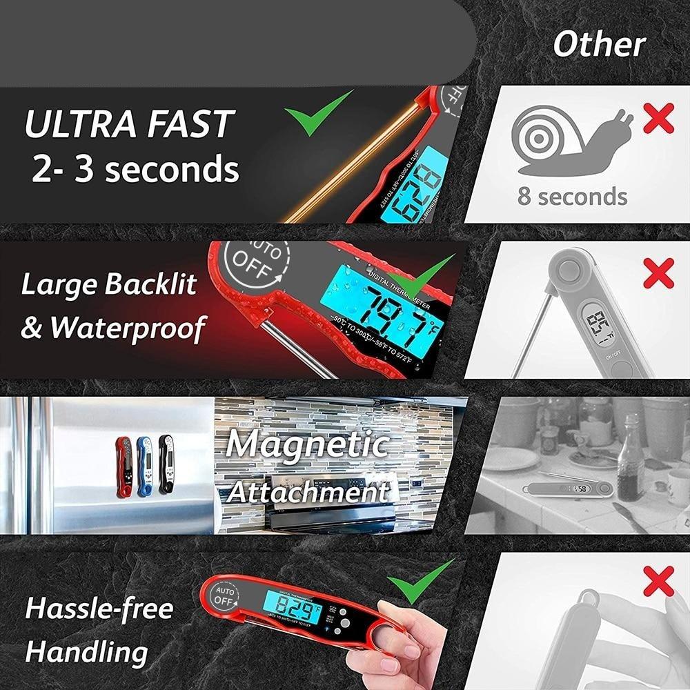 Kitchen Thermometer Waterproof Kitchen Food Cooking Thermometer with Backlight LCD Best Super Fast Electric Meat Thermometer Probe for BBQ Grilling Smoker Baking Meat Water Milk Cooking Probe BBQ Electronic Oven Waterproof Kitchen Tools Stevvex