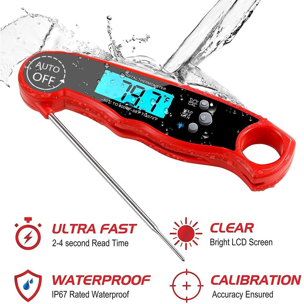 Kitchen Thermometer Waterproof Kitchen Food Cooking Thermometer with Backlight LCD Best Super Fast Electric Meat Thermometer Probe for BBQ Grilling Smoker Baking Meat Water Milk Cooking Probe BBQ Electronic Oven Waterproof Kitchen Tools Stevvex