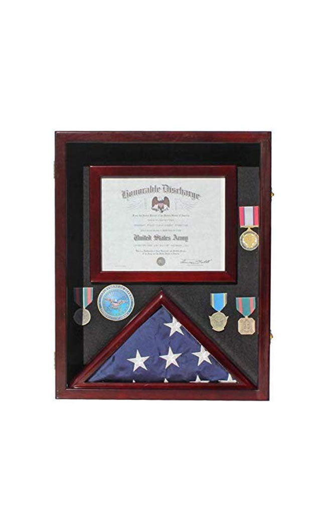 Flag Display Case Medal Shadow Box with Certificate & Document Holder The Military Gift Store