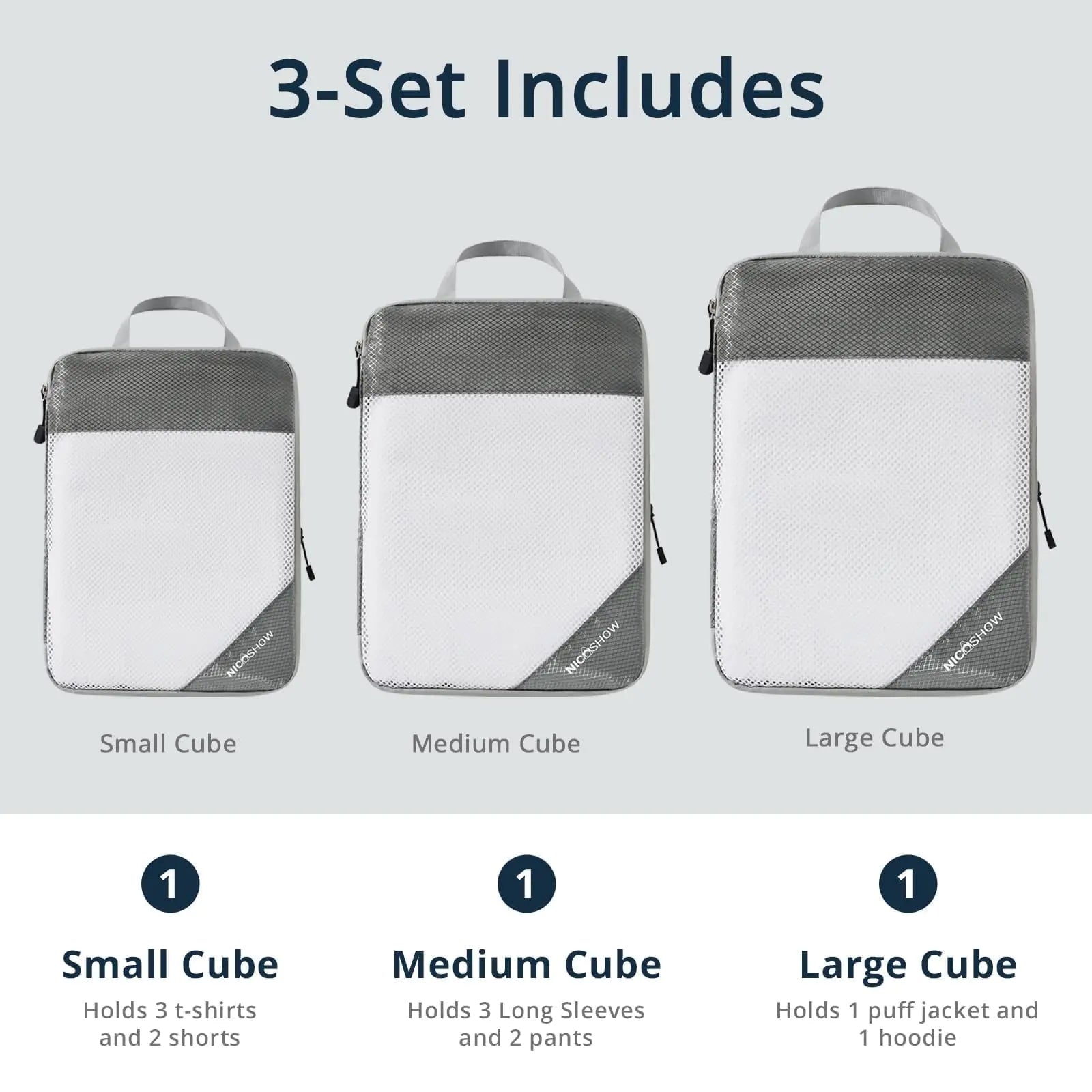 Compression Packing Cubes for Travel, Packing Cubes Compression Travel Essentials, Compressible Packing Cubes Travel Organizers for Carry-on Luggage Suitcase Grey 3pcs Pi-Mart