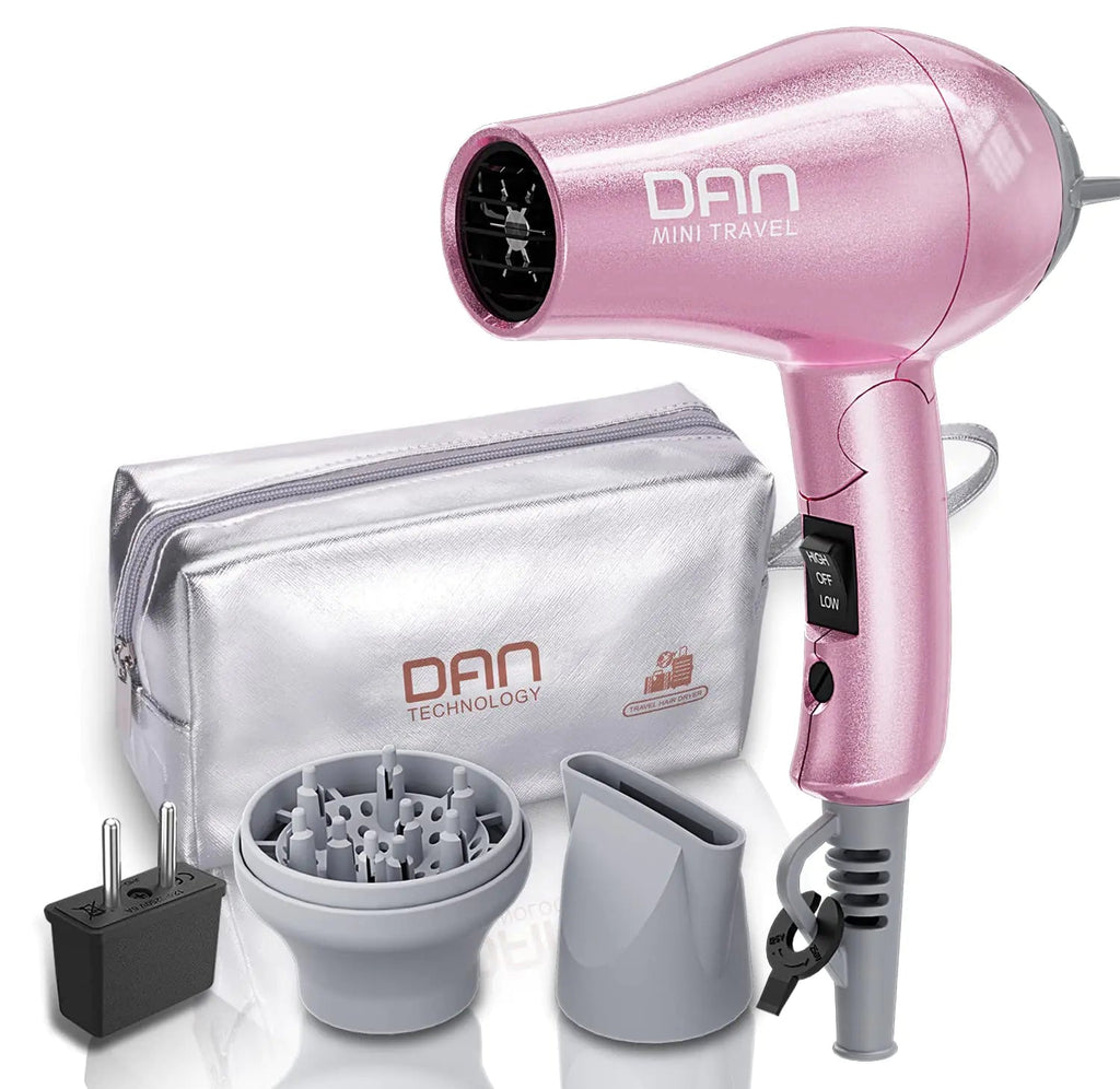 DAN Technology Travel Dual Voltage Mini Blow Dryer with ConcentratorSmall Hair Dryer with DiffuserEuropean Hair Dryer with European PlugPink Blow Dryer for Women Lootquake LLC