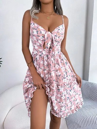 Printed Plunge Sleeve Cami Dress Pi-Mart