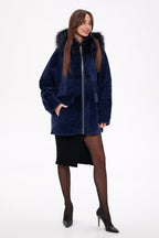 Genuine Shearling Silver Fox Trim Jacket - SJB-DIAMOND ELITES