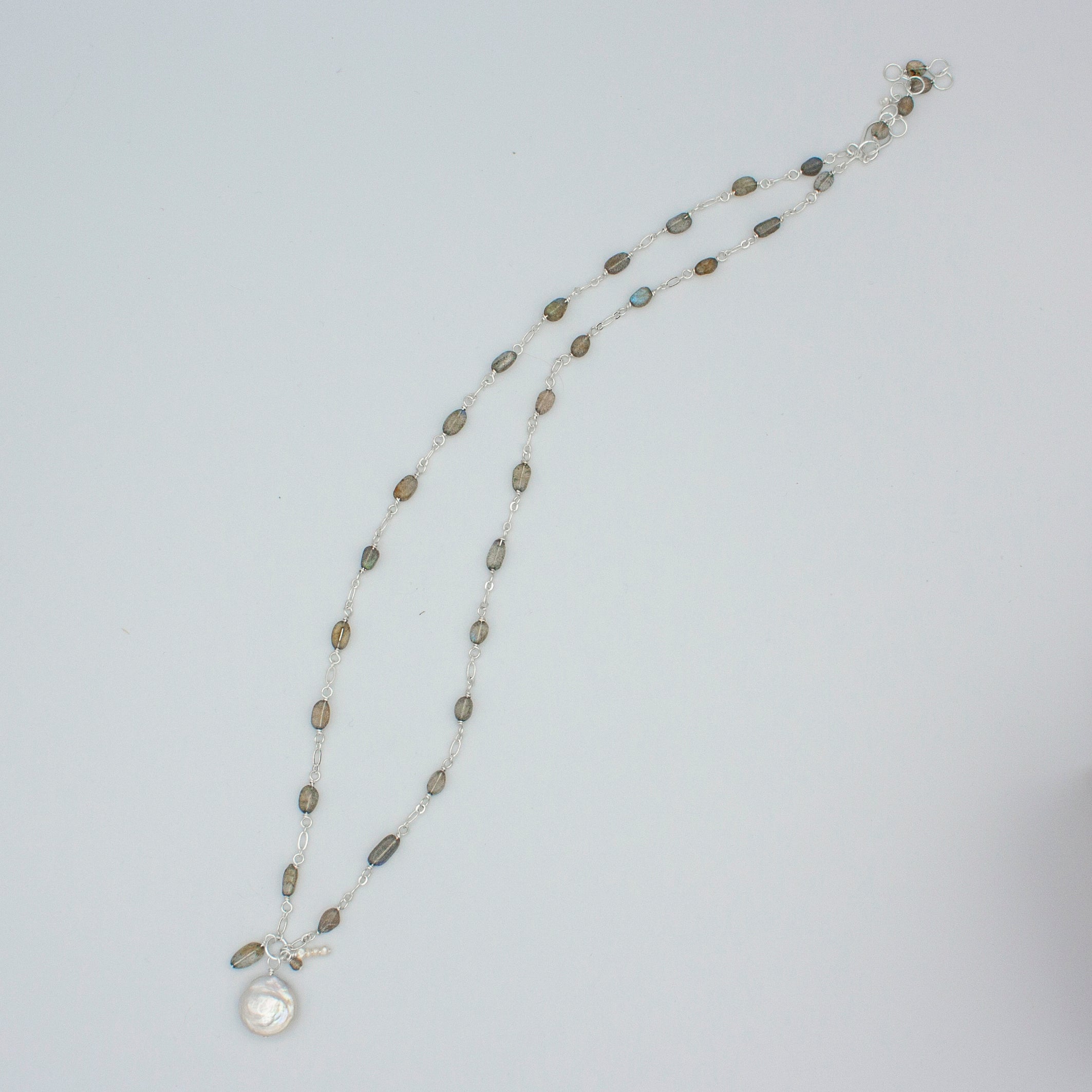 Labradorite Chain Necklace With Freshwater Pearl Pendant