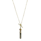 Labradorite Lariat Necklace Large Pendant Satellite Chain Bar Circle Closure BandsCo Straps