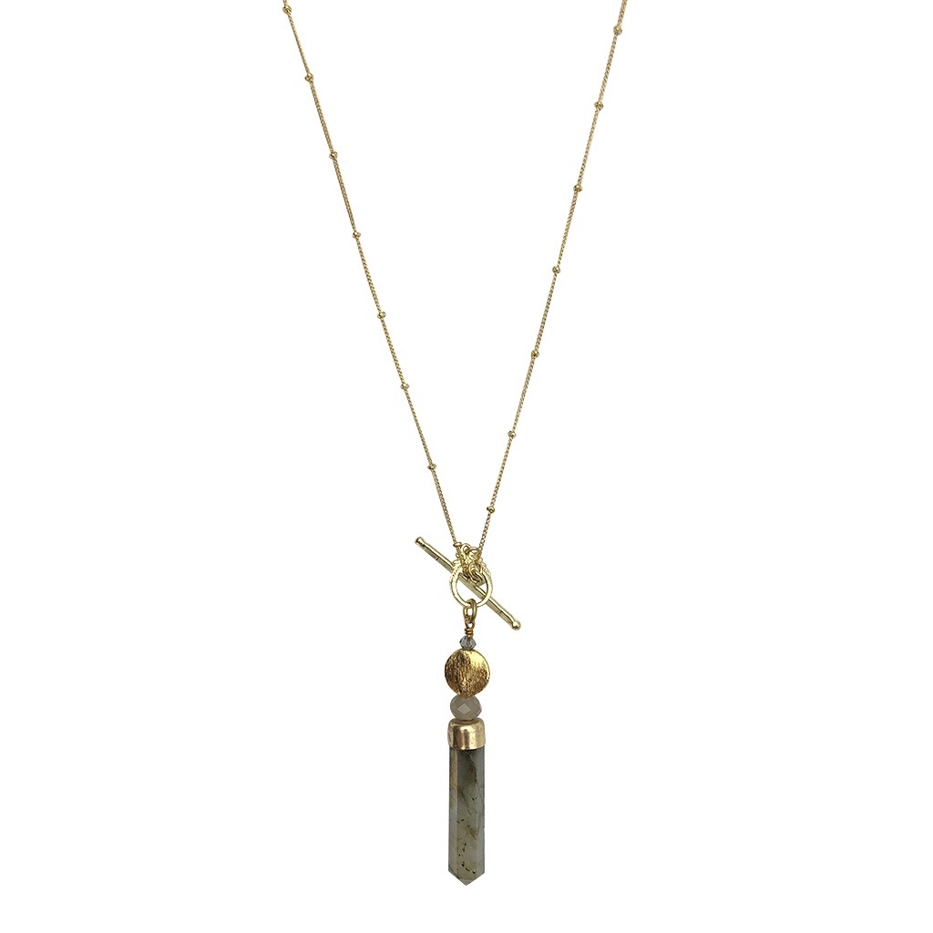 Labradorite Lariat Necklace Large Pendant Satellite Chain Bar Circle Closure BandsCo Straps