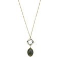 Labradorite Pendant Necklace Brass Wire Wrap Glass Beads Minimal Healing Aura BandsCo Straps