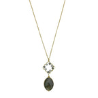 Labradorite Pendant Necklace Brass Wire Wrap Glass Beads Minimal Healing Aura BandsCo Straps