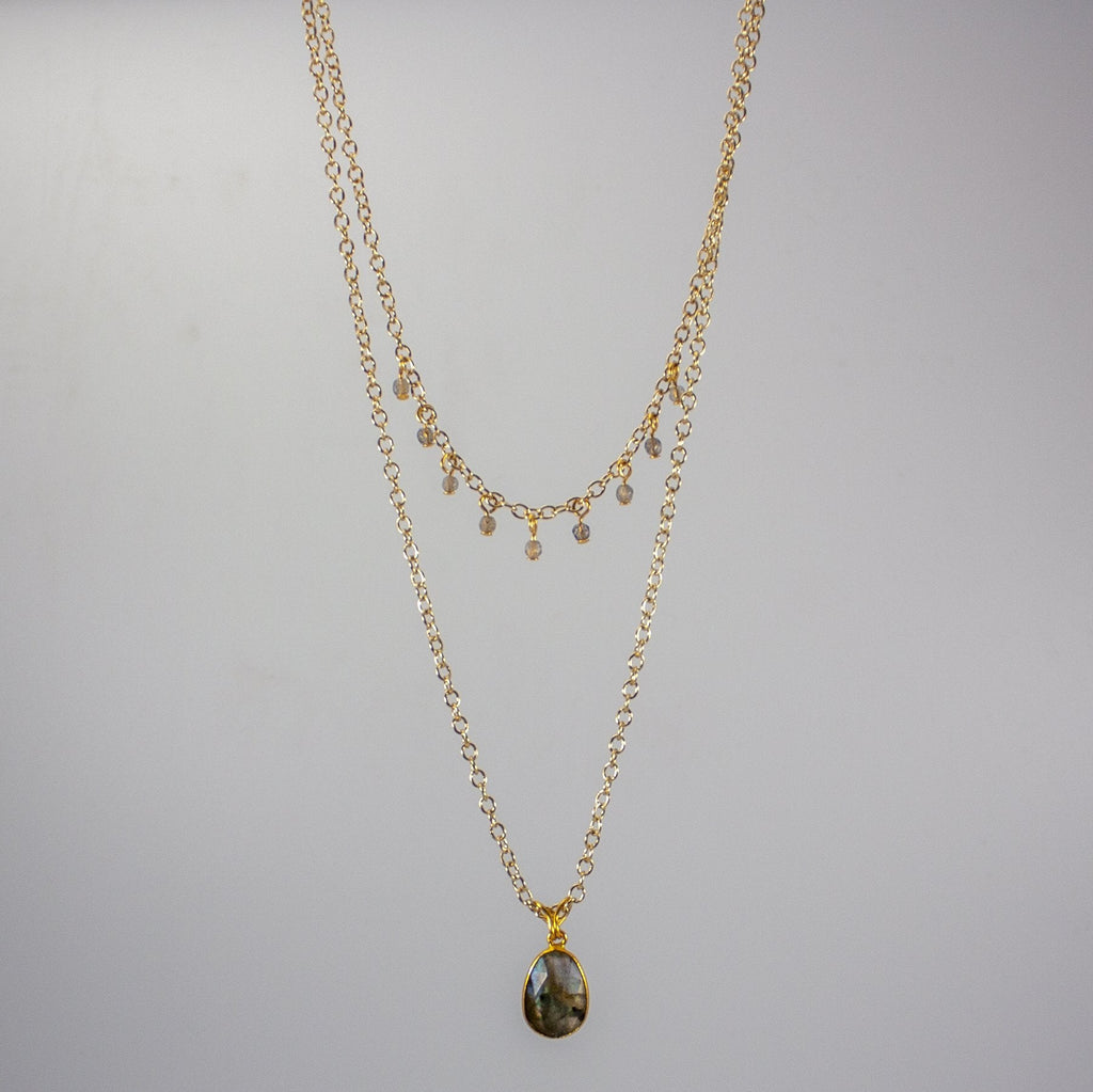 Labradorite Pendant Necklace Gold Filled Layered Design
