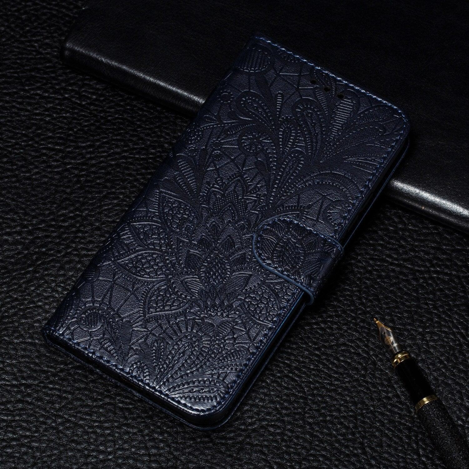 Lace Flower Leather Wallet Case For Xiaomi Redmi Note 11 10 Pro 7 6 8 8t Redmi 10c 10a A1 9t 7a 8a 9c 9a Case Mi A3 A2 Lite 9 Phone Case Premium Pu Leather Flip Cover With Card Holder Feature Protective Cover Stevvex