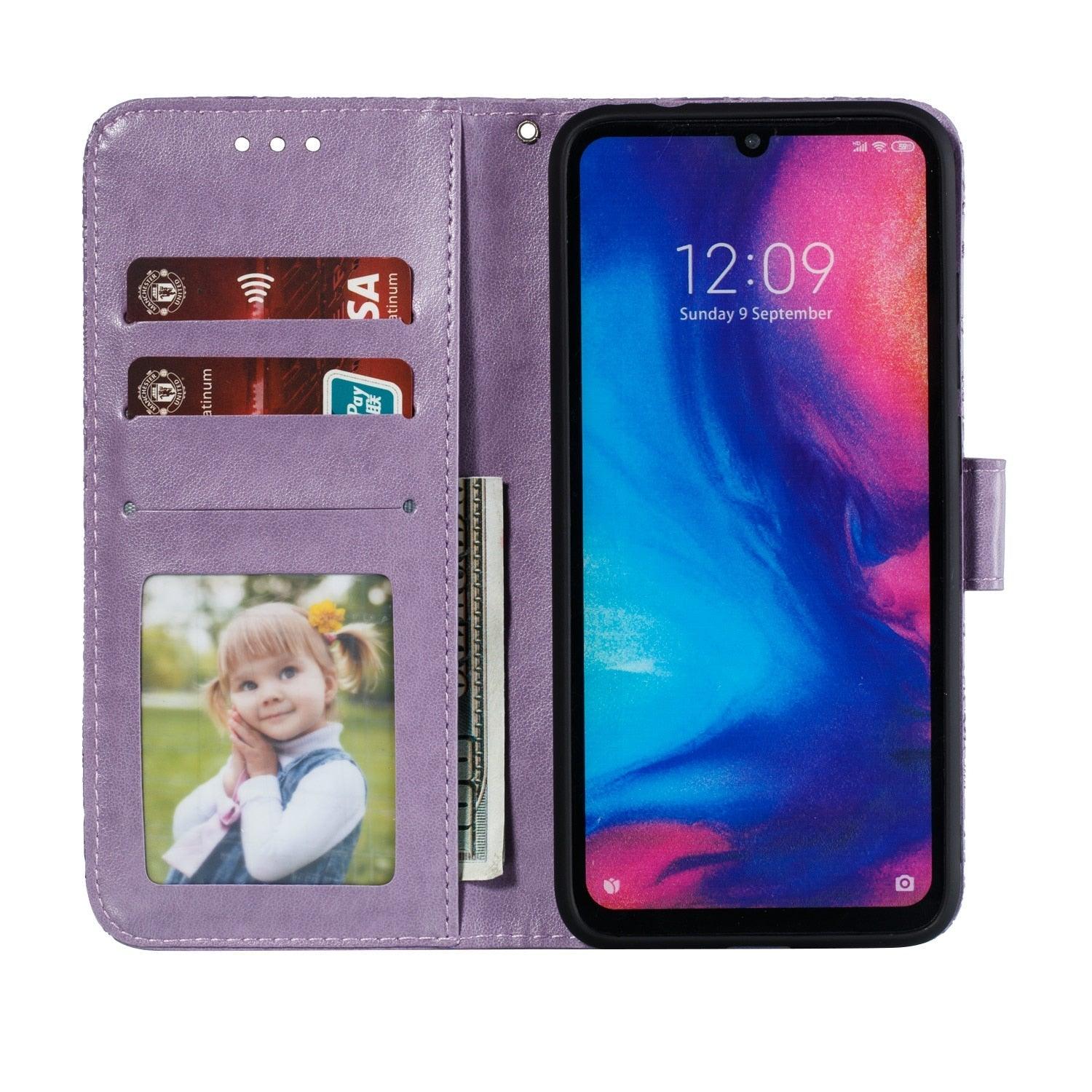 Lace Flower Leather Wallet Case For Xiaomi Redmi Note 11 10 Pro 7 6 8 8t Redmi 10c 10a A1 9t 7a 8a 9c 9a Case Mi A3 A2 Lite 9 Phone Case Premium Pu Leather Flip Cover With Card Holder Feature Protective Cover Stevvex