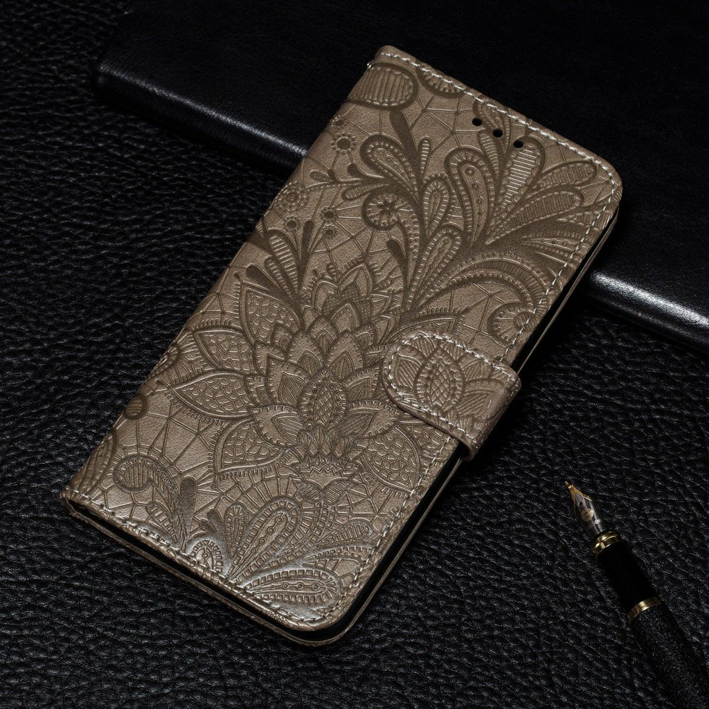 Lace Flower Leather Wallet Case For Xiaomi Redmi Note 11 10 Pro 7 6 8 8t Redmi 10c 10a A1 9t 7a 8a 9c 9a Case Mi A3 A2 Lite 9 Phone Case Premium Pu Leather Flip Cover With Card Holder Feature Protective Cover Stevvex
