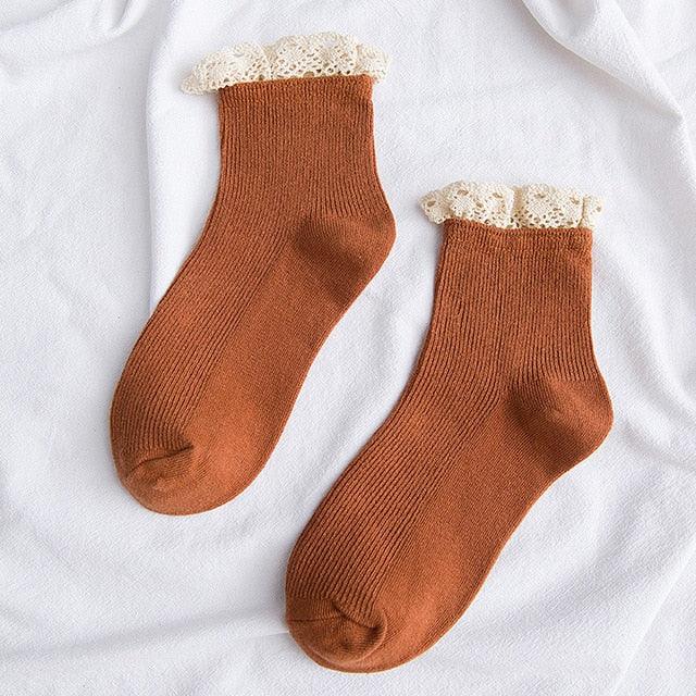 Lace Frilly Ruffle Socks Kawaii Cute Korean Style Women Cotton Woman Socks Winter Comfortable Cotton Socks Warm Socks For Men And Women Stevvex