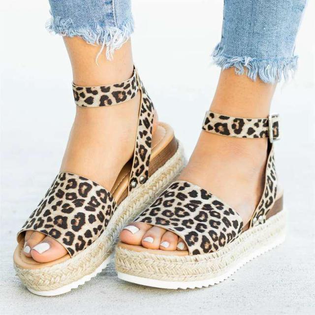 Ladies Elegant Leopard Shoes For Women High Heels Sandals Summer Flip Flop Platform Sandals High Platform Sandals Thick Bottom Belt Buckle Shoes Adjustable Strap Sandals Stevvex