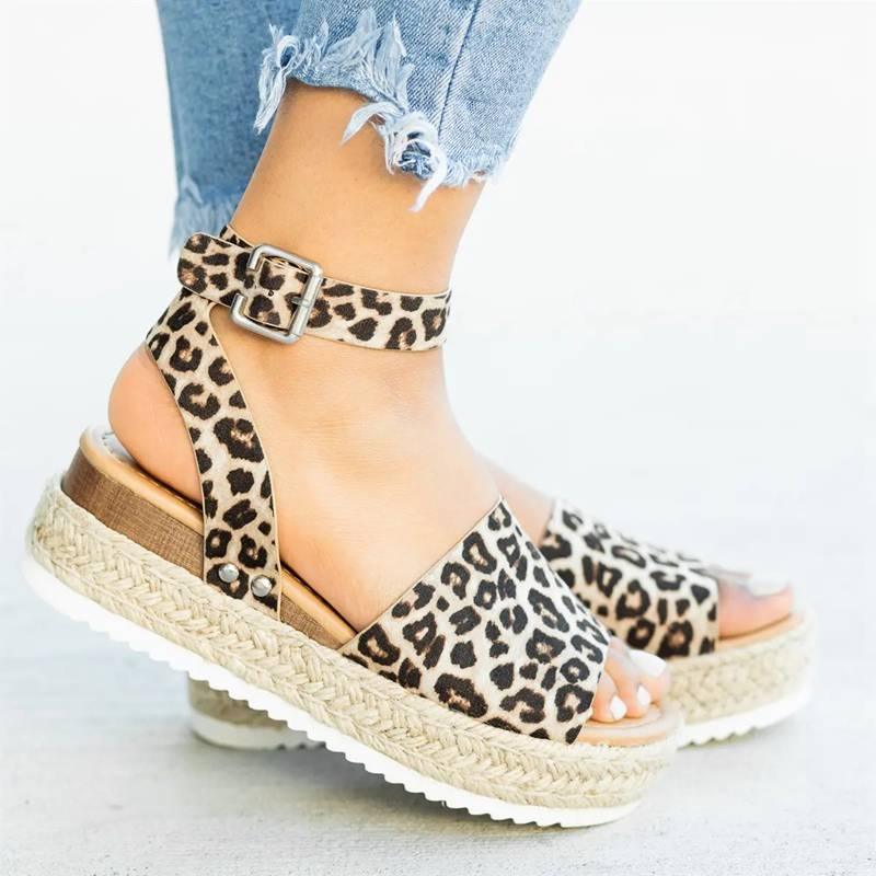 Ladies Elegant Leopard Shoes For Women High Heels Sandals Summer Flip Flop Platform Sandals High Platform Sandals Thick Bottom Belt Buckle Shoes Adjustable Strap Sandals Stevvex