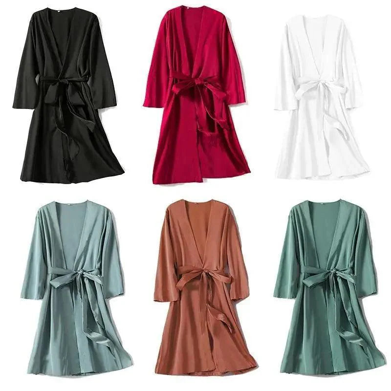 Ladies Fashion Red Soft Short Sleepwear For Women Trendy Women's Comfortable V Neck Bathrobe  Bridesmaid Bride Party Robes Stevvex