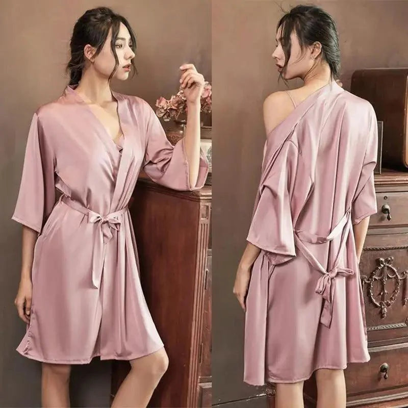Ladies Fashion Red Soft Short Sleepwear For Women Trendy Women's Comfortable V Neck Bathrobe  Bridesmaid Bride Party Robes Stevvex