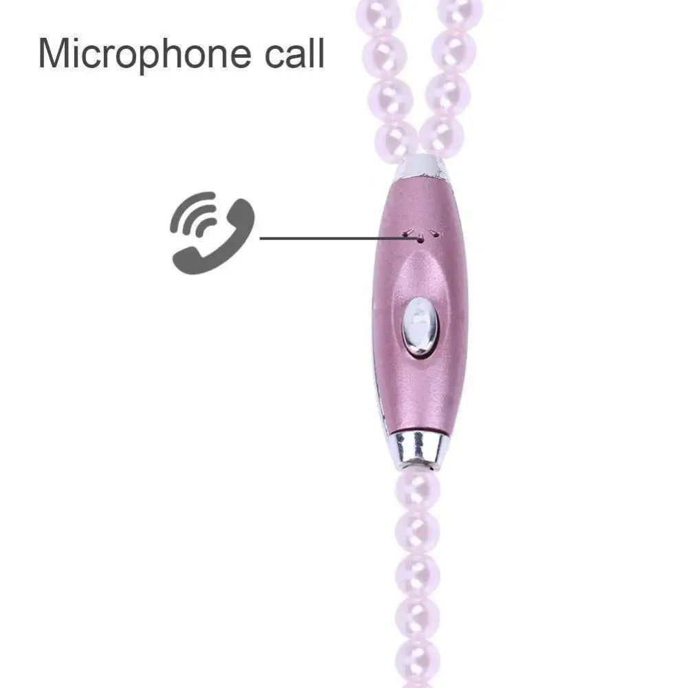 Ladies Luxury Pearl Necklace Pink Earphones With Mic Excellent Sound Quality Stereo Earphones For Everyday Use Stevvex