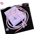Ladies Luxury Pearl Necklace Pink Earphones With Mic Excellent Sound Quality Stereo Earphones For Everyday Use Stevvex