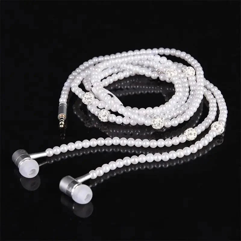 Ladies Luxury Pearl Necklace Pink Earphones With Mic Excellent Sound Quality Stereo Earphones For Everyday Use Stevvex