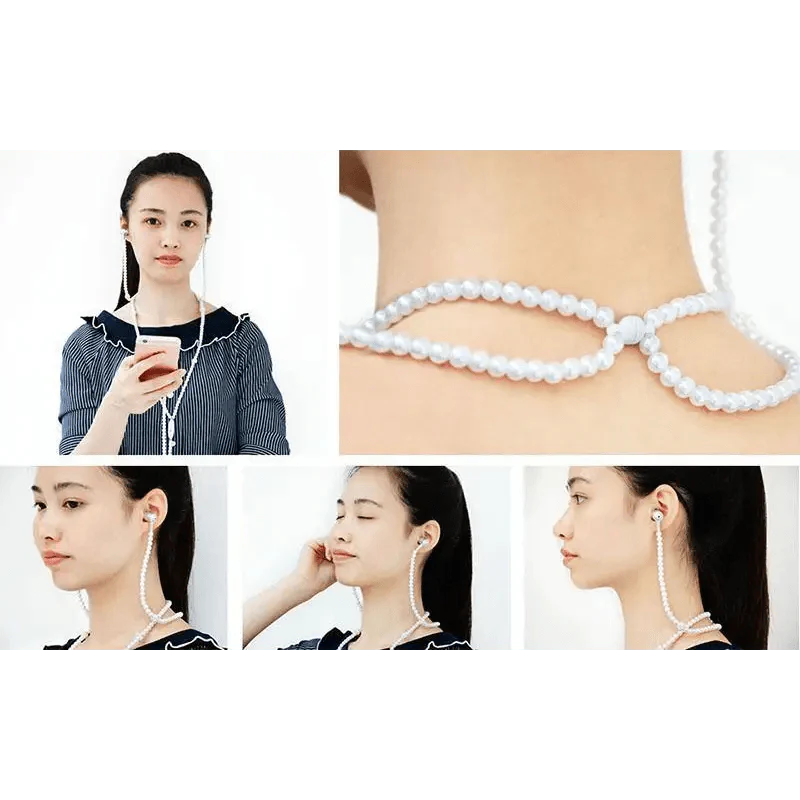 Ladies Luxury Pearl Necklace Pink Earphones With Mic Excellent Sound Quality Stereo Earphones For Everyday Use Stevvex