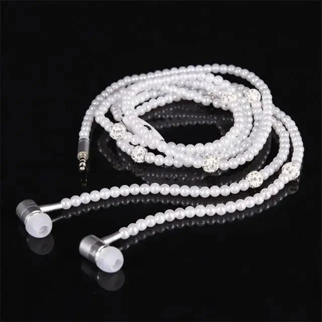 Ladies Luxury Pearl Necklace Pink Earphones With Mic Excellent Sound Quality Stereo Earphones For Everyday Use Stevvex