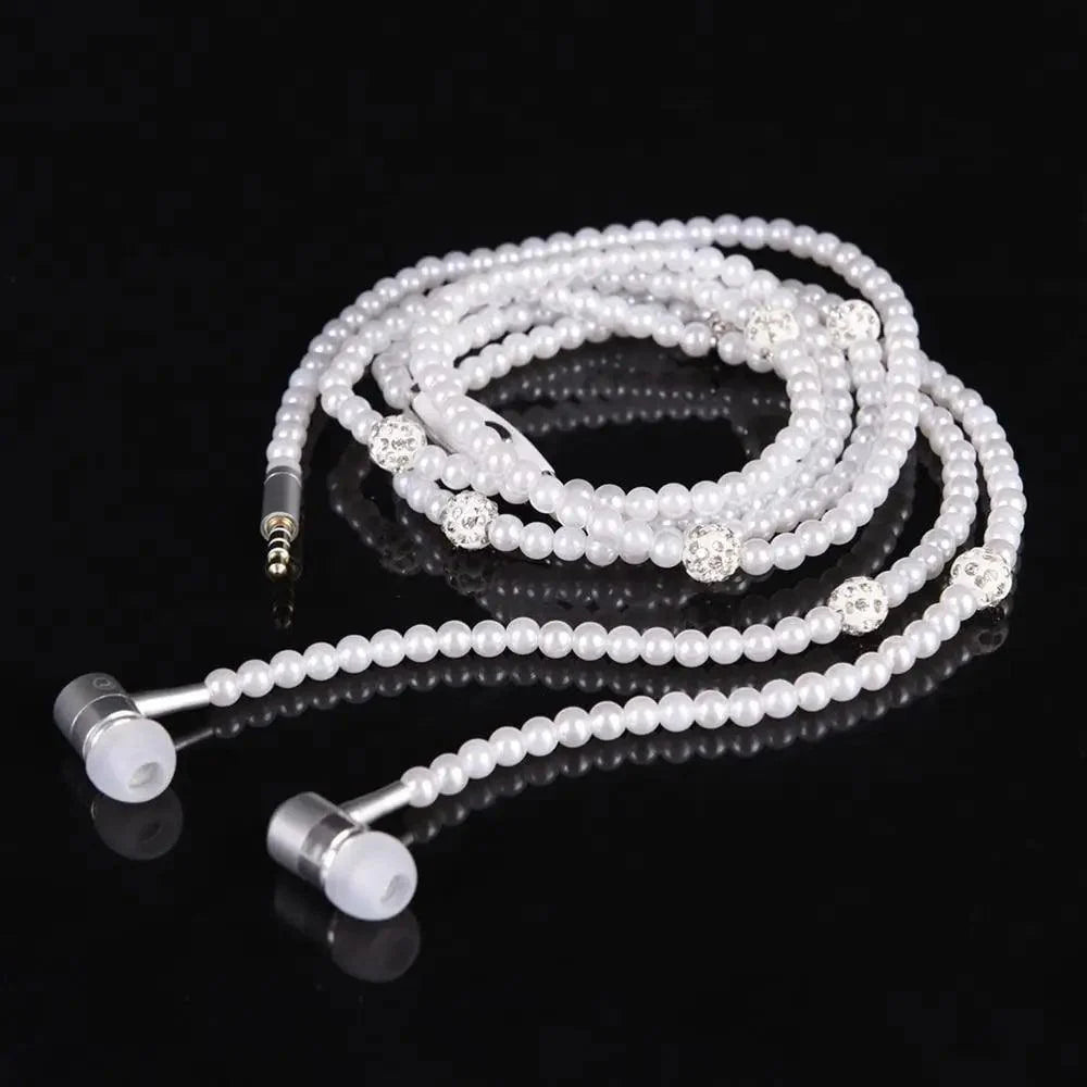 Ladies Luxury Pearl Necklace Pink Earphones With Mic Excellent Sound Quality Stereo Earphones For Everyday Use Stevvex