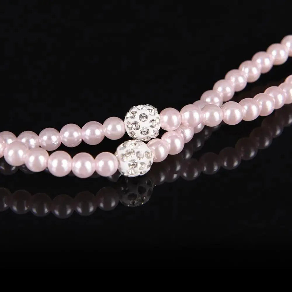 Ladies Luxury Pearl Necklace Pink Earphones With Mic Excellent Sound Quality Stereo Earphones For Everyday Use Stevvex
