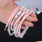 Ladies Luxury Pearl Necklace Pink Earphones With Mic Excellent Sound Quality Stereo Earphones For Everyday Use Stevvex