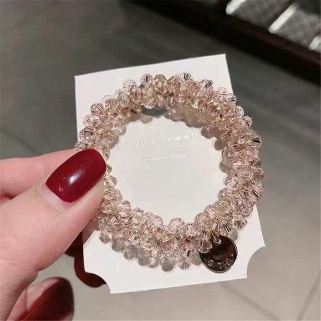 Ladies Pearl Multicolor Beads Hair Tie Elastic Hair Rope Simple Metal Sheets Scrunchies Ponytail Holders Hair Accessories for Women and Girls Stevvex