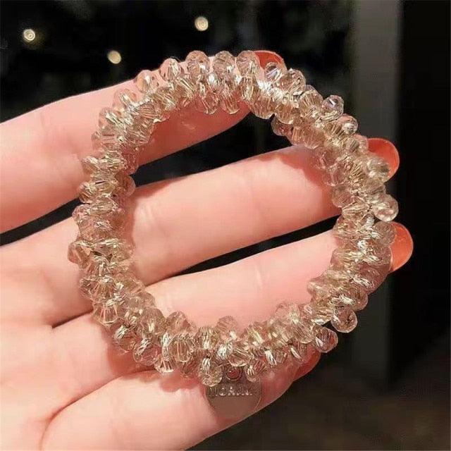 Ladies Pearl Multicolor Beads Hair Tie Elastic Hair Rope Simple Metal Sheets Scrunchies Ponytail Holders Hair Accessories for Women and Girls Stevvex