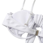 Ladies Summer Solid Color  Swimsuit Female Detachable Shoulder Strap Halter Bikini Women's Bikini Swimsuits One Piece Bathing Suits Tie Knot Cutout Swimwear with Crisscross Design