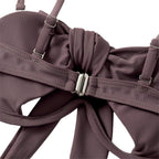 Ladies Summer Solid Color  Swimsuit Female Detachable Shoulder Strap Halter Bikini Women's Bikini Swimsuits One Piece Bathing Suits Tie Knot Cutout Swimwear with Crisscross Design