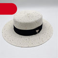 Ladies Sun Boater Classic Flat Hats Straw Hat Wide Brim Boater Hat Summer Straw Hat Beautiful Accessories For Women Retro Female Flat Cap Foldable Packable Beach Hat for Summer 55-58cm Stevvex