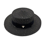 Ladies Sun Boater Classic Flat Hats Straw Hat Wide Brim Boater Hat Summer Straw Hat Beautiful Accessories For Women Retro Female Flat Cap Foldable Packable Beach Hat for Summer 55-58cm Stevvex